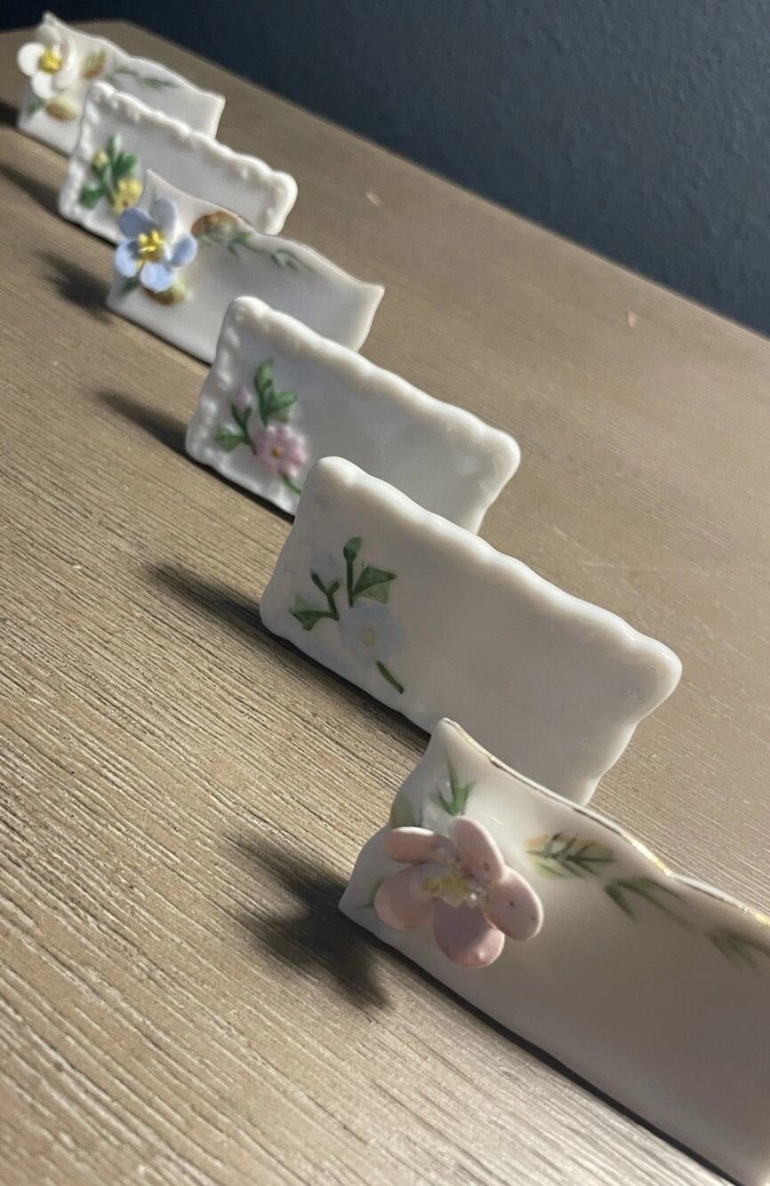 Vintage Shafford Porcelain Place Card Holders Set 6 Floral Taiwan Orig Box 2